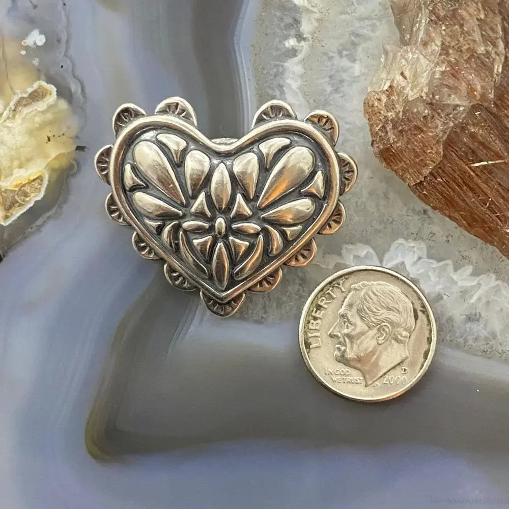 Carolyn Pollack Southwestern Style Sterling Silver Decorated Heart Brooch